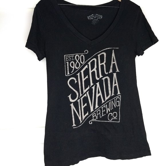 Sierra Nevada Brewing Co TShirt T-shirt Tee V Neck Large 100% Cotton Black - Picture 1 of 10